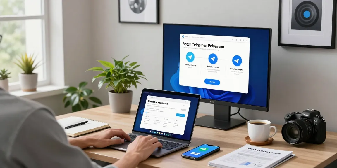 Setting up the Telegram Chinese Version on a modern workspace with tech and lifestyle elements.