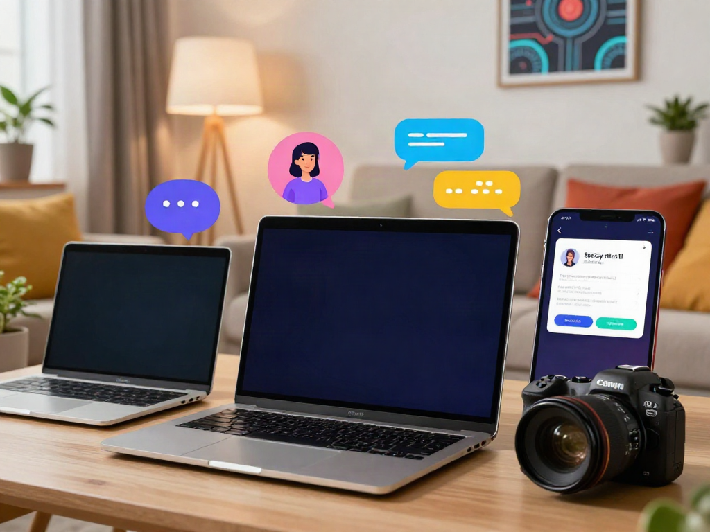 Engaging spicy chat ai interaction on a laptop in a cozy home environment with vibrant visuals and notifications