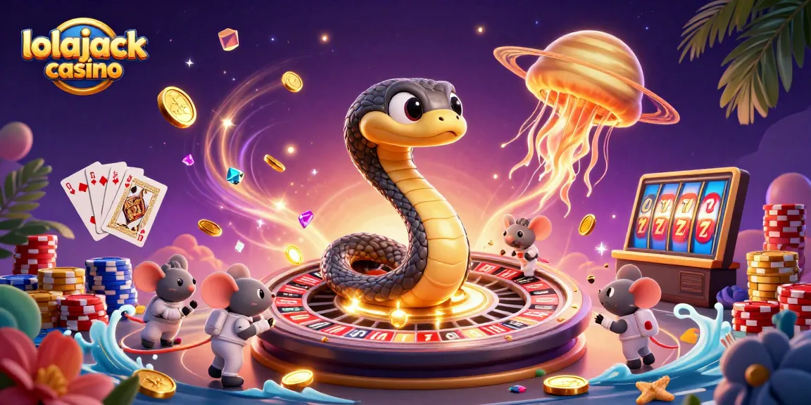 Spin the roulette with a 3D Saturn snake at lolajack casino, surrounded by treasure