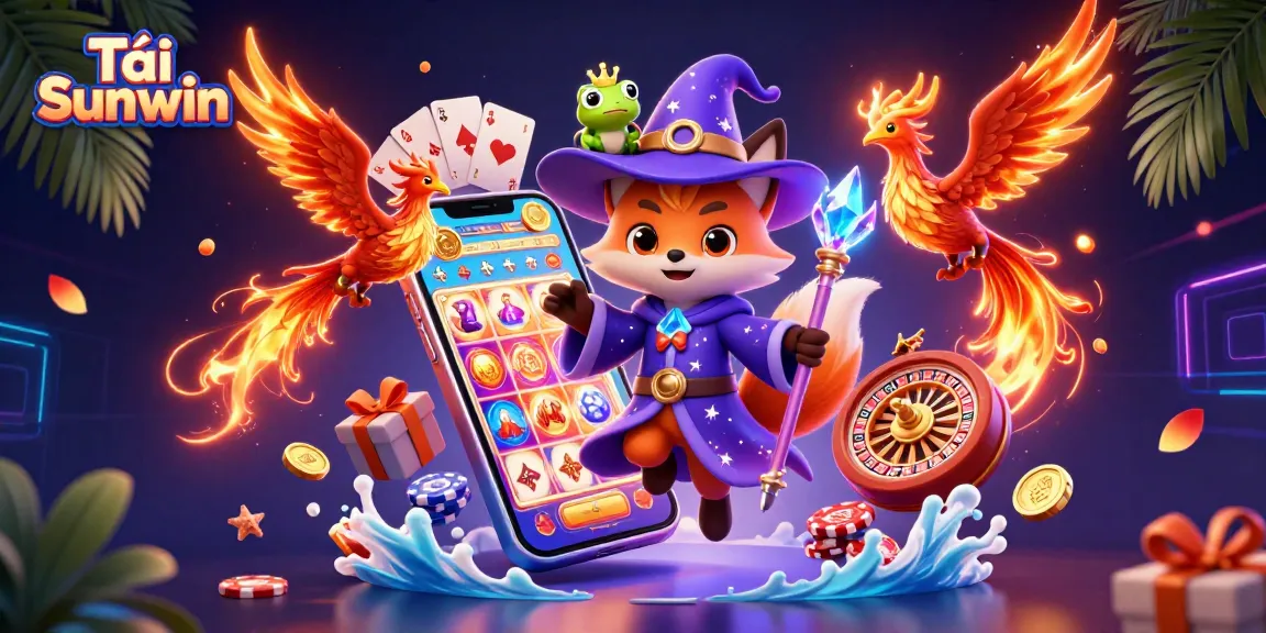 Engage in thrilling gameplay with Tải Sunwin featuring a fantasy scene of vibrant characters and casino elements.