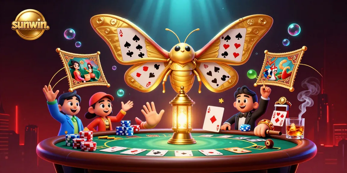 Experience thrilling poker action at sunwin. with a vibrant scene featuring an atlas moth and casino elements.